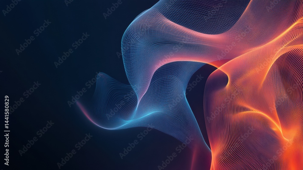 Poster futuristic abstract representation of glowing lines resembling muscle shapes on a dark background em