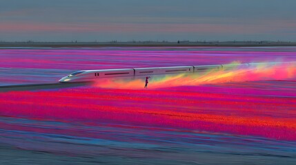 Obraz premium train traveling through a dreamlike AI-augmented countryside