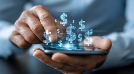 a glowing digital wallet surrounded by floating currency symbols