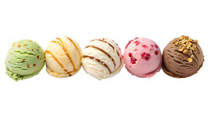 Obraz premium Colorful ice cream scoops flavors dessert frozen treat sweet summer food photography delicious assorted creamy