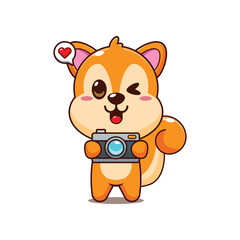 Cute squirrel cartoon vector illustration with camera