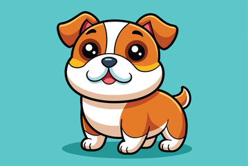 Fototapeta premium A playful cartoon dog with a distinct orange and white coat stands against a bright blue backdrop, exuding an adorable charm and friendly personality.
