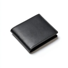 Closed black wallet isolated on white background