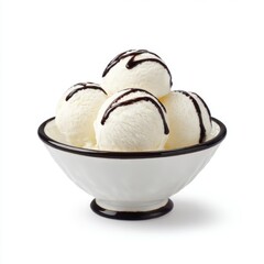 Vanilla scoops with syrup isolated on white background