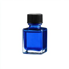 Blue liquid in bottle isolated on white background