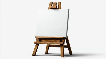 A classic wooden easel holding a blank white canvas, perfect for showcasing artwork.
