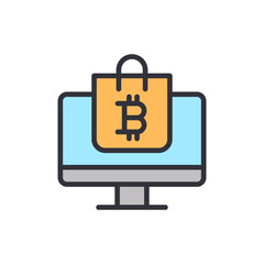Bitcoin market colored icons, minimalist vector illustration ,simple transparent graphic element .Isolated on white background