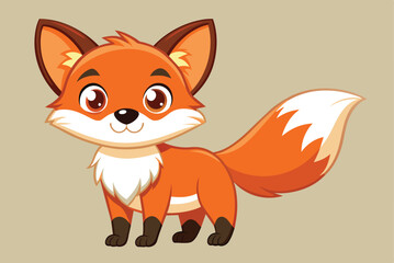 Obraz premium A cheerful cartoon fox with vibrant orange fur and expressive eyes stands playfully with its fluffy tail raised. The character exudes a friendly aura in a solid light backdrop.