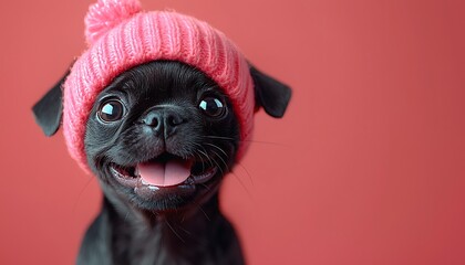 Happy puppy in pink hat