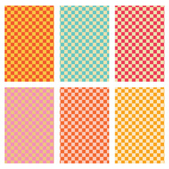 Colorful trendy checkerboard square seamless pattern collection. geometric modern pastel square background in vintage style. Funky hippie fashion textile print, retro background. vector illustration. 