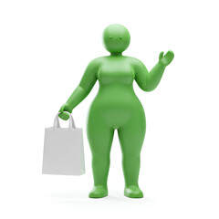 green shopping character 3d render