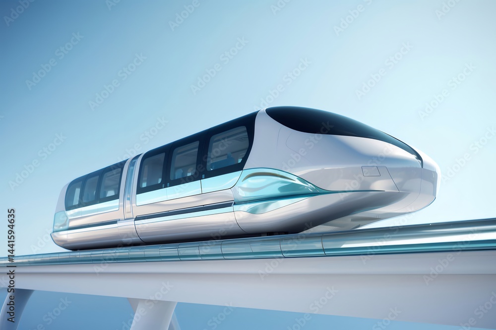Aufkleber 未来的な高速鉄道車両が青空の下を走行する近代的なデザインの輸送機関