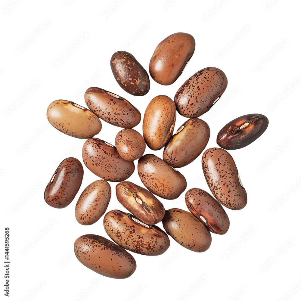Poster a collection of beans with unique patterns and colors, arranged artistically highlighting their natu