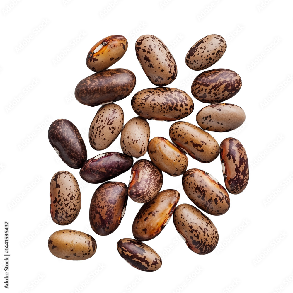 Poster assorted speckled cluster beans showcasing their natural colors and textures. isolated on white back
