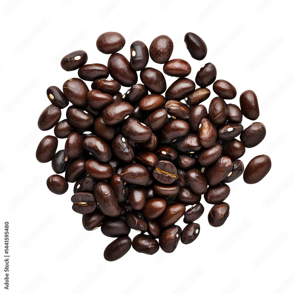 Poster cluster appaloosa beans, arranged in a circular pattern showcasing their rich, dark color and glossy