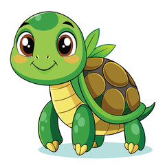 Fototapeta premium A cute cartoon turtle stands happily, showcasing its vibrant green shell and friendly expression, ideal for engaging children's content or educational themes.