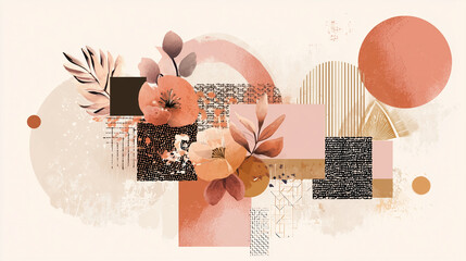 Trendy bohemian abstract square art templates with floral and geometric elements. For social media posts, mobile apps, banners design and web/internet ads. Fashion backgrounds. Boho style background