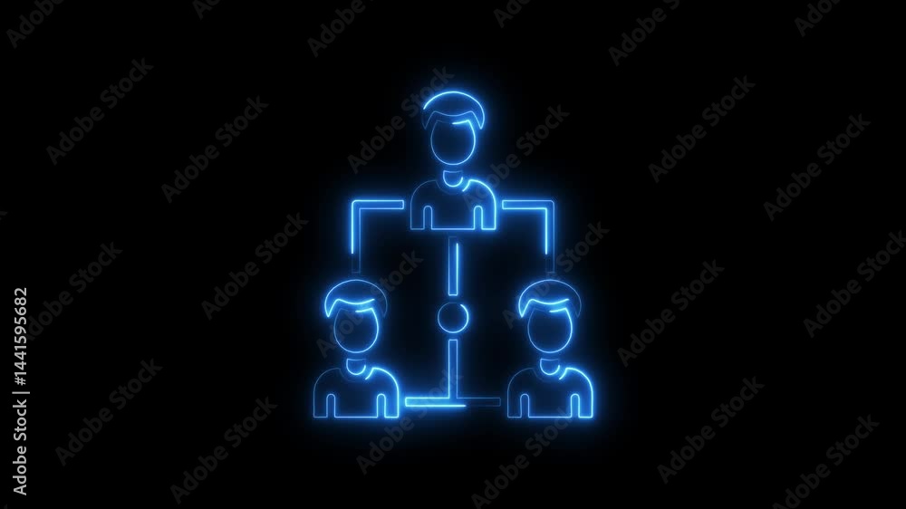 Poster glowing neon hierarchy chart animation for business and management structure illustration
