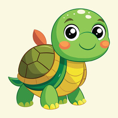 Fototapeta premium A cartoon turtle with big eyes and a happy smile stands cheerfully, showcasing its vibrant green shell and friendly demeanor in a playful manner.