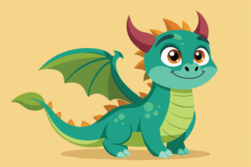 Obraz premium A friendly dragon character with big expressive eyes and colorful features is smiling widely, showcasing a playful and inviting demeanor, perfect for childrenâ€™s stories.