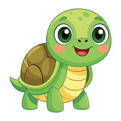 Fototapeta premium A cheerful cartoon turtle stands brightly, showcasing its vibrant green body, friendly expression, and detailed shell, ideal for kids' content and learning tools.