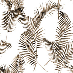 watercolor digital leaves seamless pattern on white background