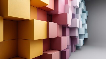 Fototapeta premium Chromatic Cubes: An Abstract Display of Color Transition in a Structured Layout