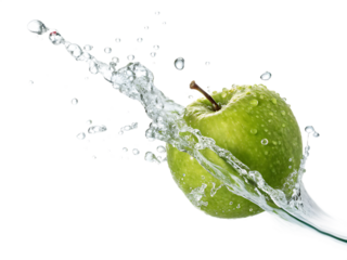 Fresh green apple splashed with water isolated on black background