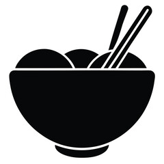 Ramen Bowl With Chopsticks Vector Illustration Asian Cuisine Black Silhouette Design.