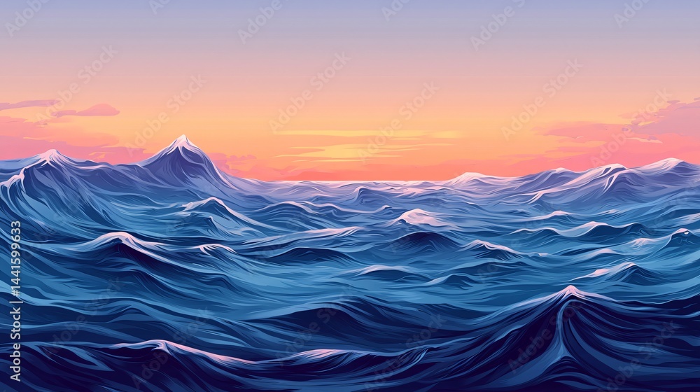Aufkleber breathtaking sunset over a majestic mountain range with soft ocean waves in the foreground creating 