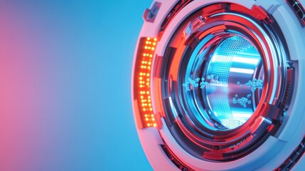 Interior with washing machine and soap bubbles,realistic automatic washing machine with a front loading with blue soup bubbles,Realistic illustration,Home appliance concept.