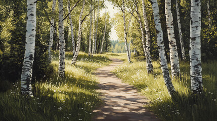 Fototapeta premium Sunlit Birch Grove Path