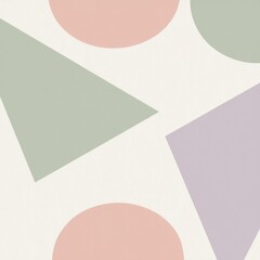 Fototapeta premium Abstract geometric pattern with pastel circles and triangles on light background, minimalist design for modern branding and web interfaces.