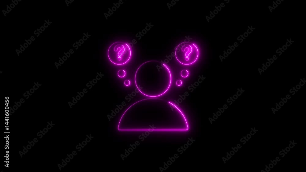 Poster neon person with question marks thinking symbol animated on black background