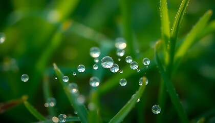 close up of water droplets on a green plant