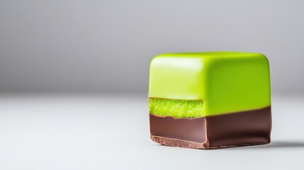 Dubai Chocolate Kunafa Pistachio on white background,Dubai Chocolate bar with green kadayif and pistachio spread,popular and viral chocolate 2024,space for text.