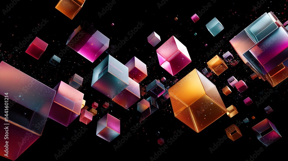 Aufkleber vibrant floating geometric abstraction with cube forms and colorful hues