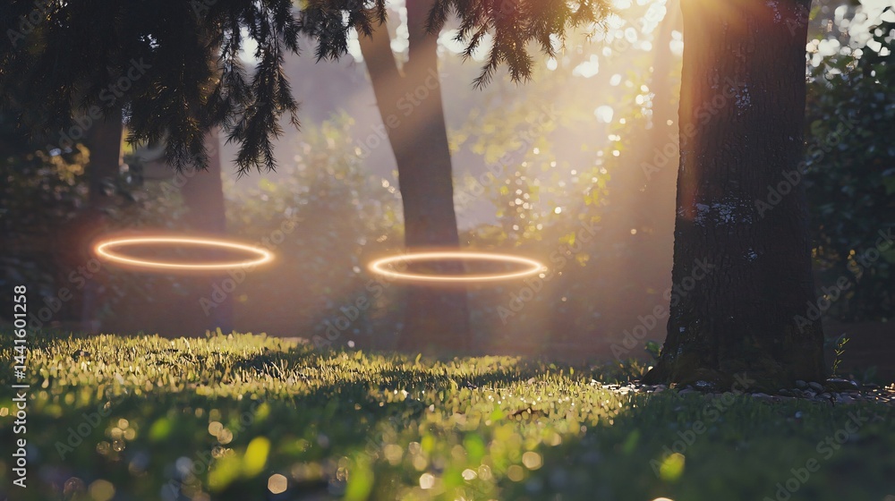 Poster abstract representation of soft light halos creating a dreamlike mood in a pastel color palette with