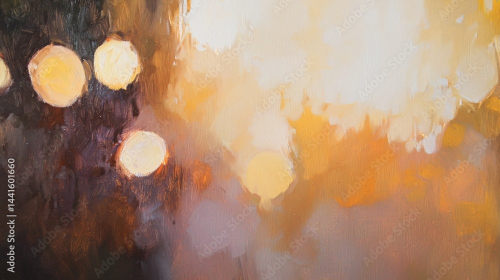 Poster artistic representation of a glowing street light captured in a painting with a soft bokeh effect an