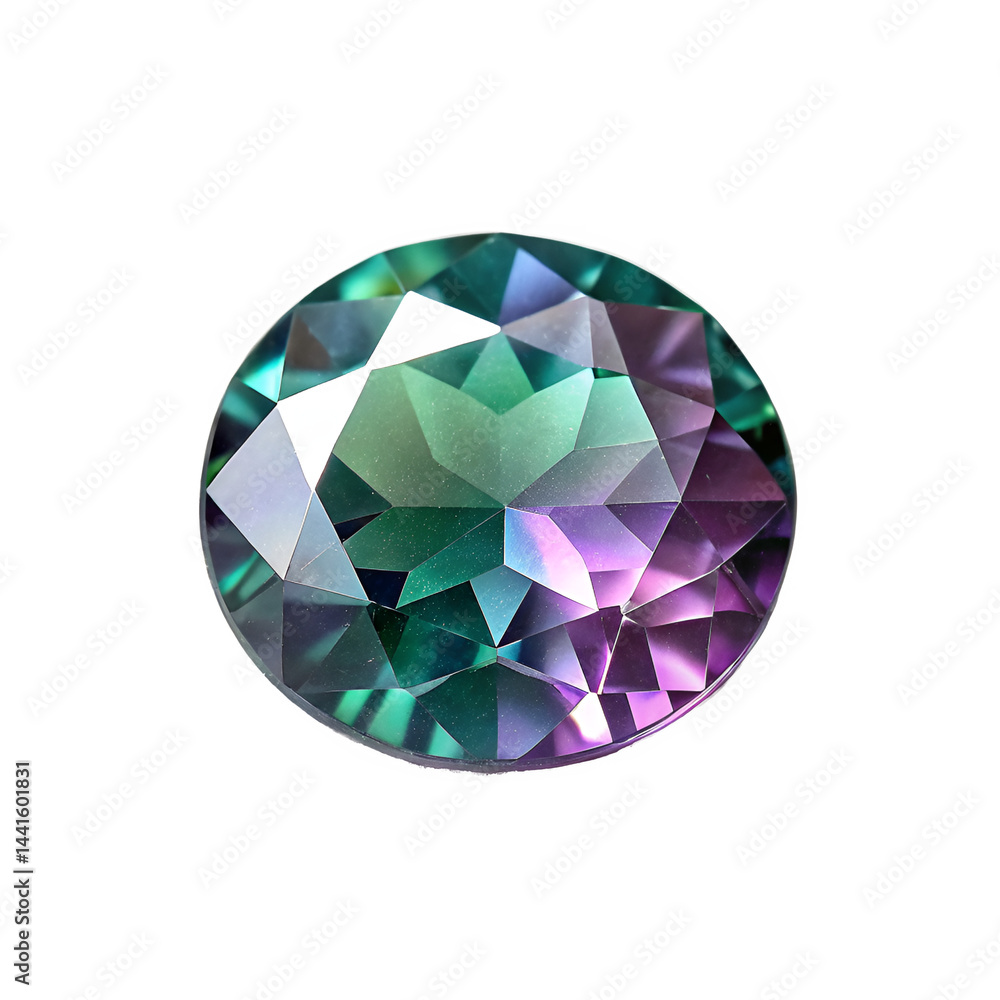 Aufkleber side view of a color-changing alexandrite, with subtle shifts in color depending on the light angle