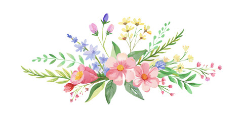 Colorful spring bouquet in watercolor style