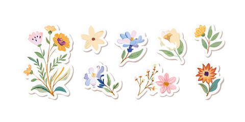 Vintage wildflowers set watercolor style