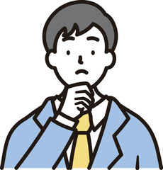 考えている男子高校生のシンプルな上半身のイラスト素材