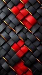 Abstract woven pattern; red, black, gold