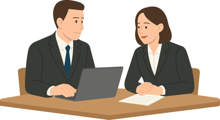 Business people meeting at the office table. Teamwork with man and woman in suit, flat vector illustration.회의하는 남녀,직장인,회사원,미팅하는,사람,벡터