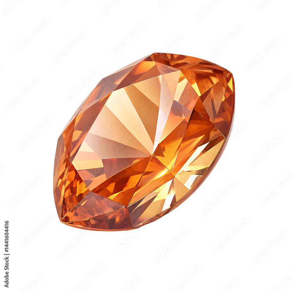 Poster a side view of a single topaz, emphasizing the inner facets and the play of light through its transp
