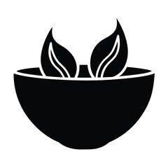 Black Silhouette Of Bowl With Leaves Symbolizing Natural And Organic Products.