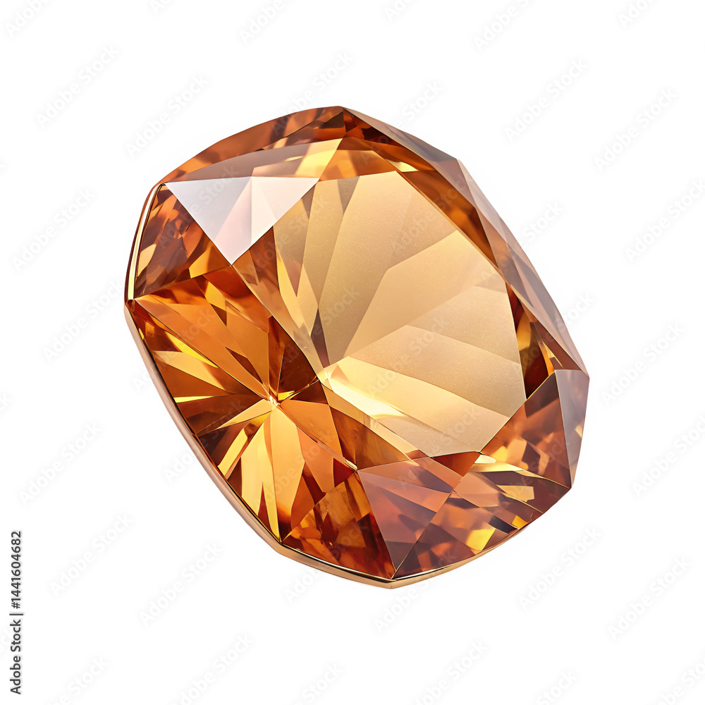 Poster a side view of a single topaz, emphasizing the inner facets and the play of light through its transp