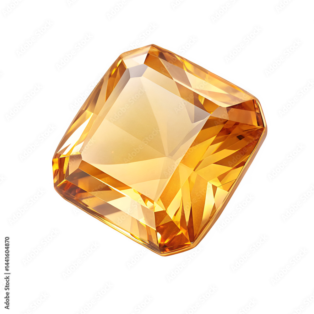 Poster a side view of a single topaz, emphasizing the inner facets and the play of light through its transp