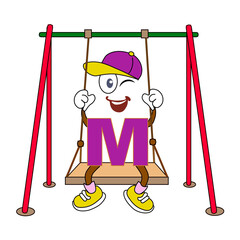  Alphabet for kids. Letter M with arms and legs. Cartoon PNG. Transparent background